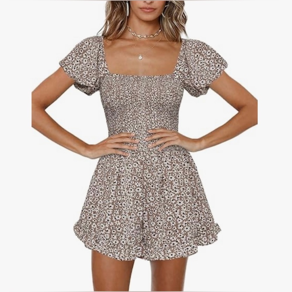 Shirred Smocked Tube Top Short Wide Leg Romper